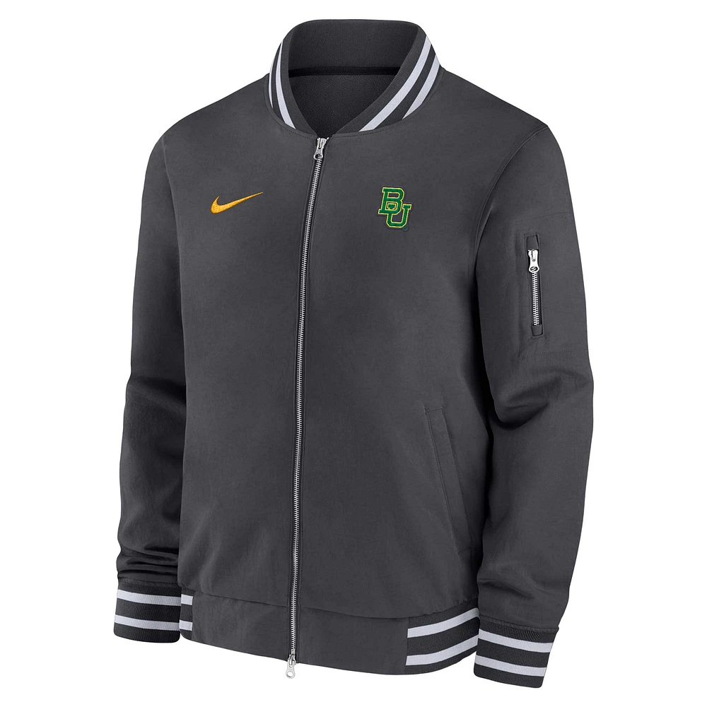 Veste aviateur entièrement zippée Nike Anthracite Baylor Bears pour homme