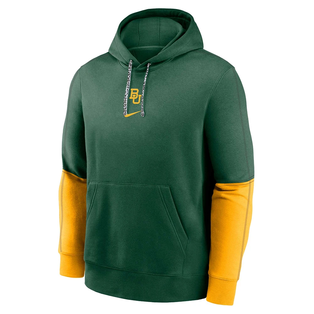 Men's Nike Green Baylor Bears 2024 Sideline Club Fleece Pullover Hoodie