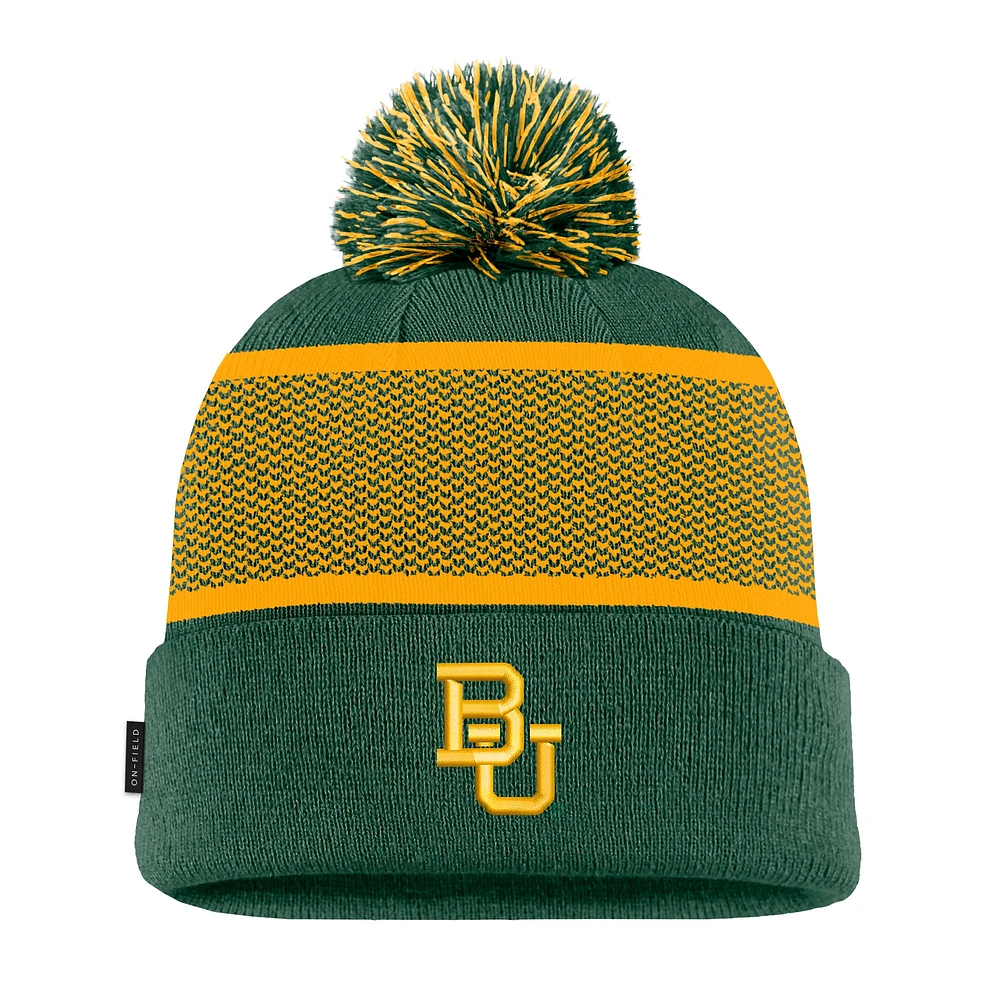 Men's Nike Green Baylor Bears 2024 Sideline Peak Cuffed Knit Hat with Pom