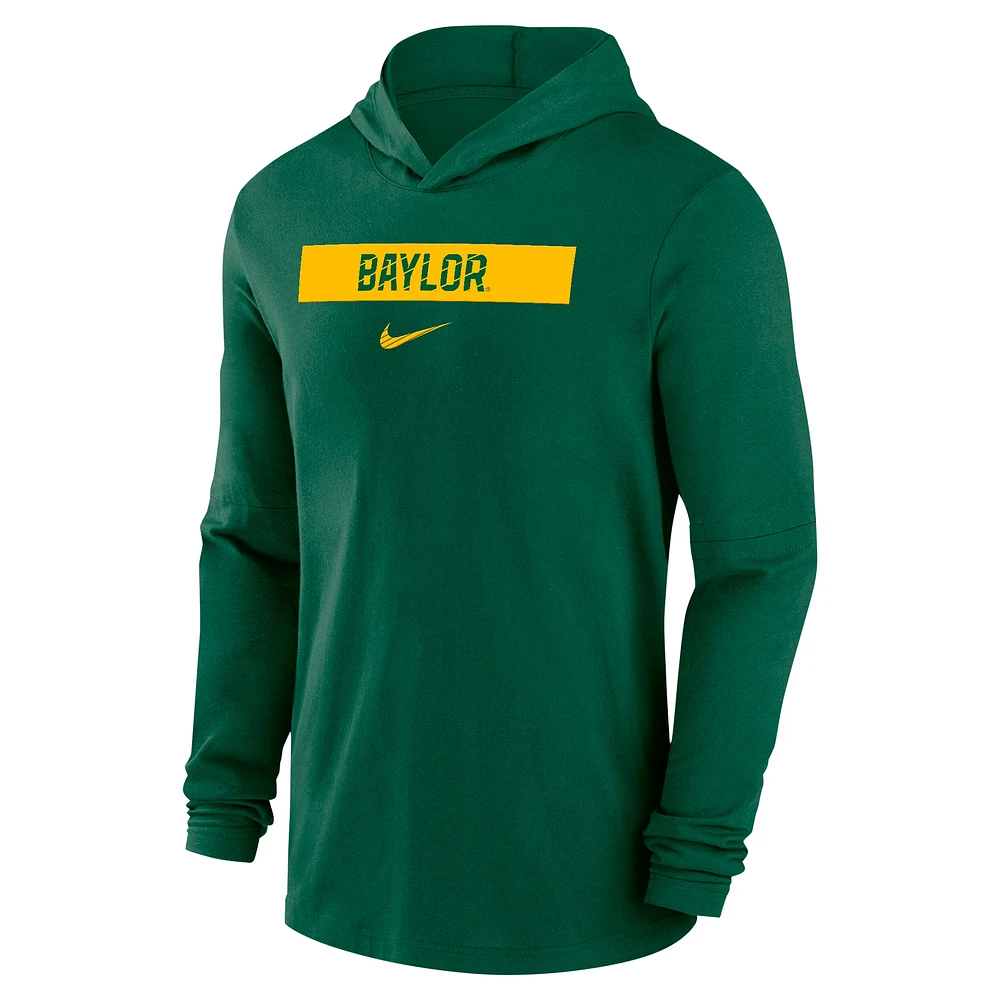 Men's Nike Green Baylor Bears 2024 Sideline Performance Long Sleeve Hoodie Top