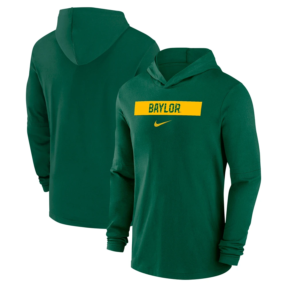 Men's Nike Green Baylor Bears 2024 Sideline Performance Long Sleeve Hoodie Top