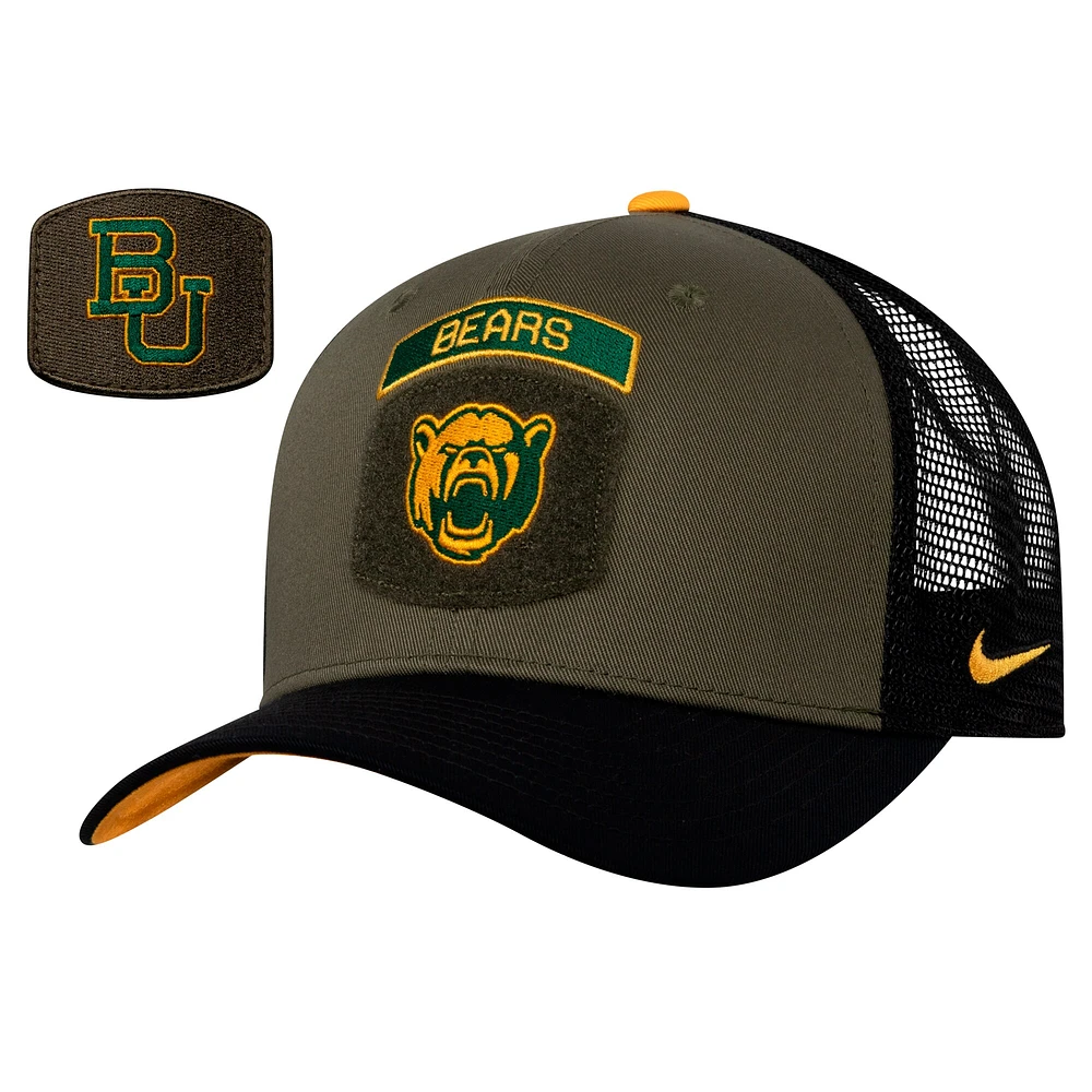 Casquette ajustable Nike pour homme, couleur olive/noir, style camionneur, Baylor Bears, Military Appreciation