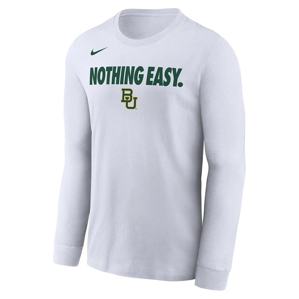 T-shirt à manches longues Nike Baylor Bears 2025 On-Court Bench pour homme Blanc