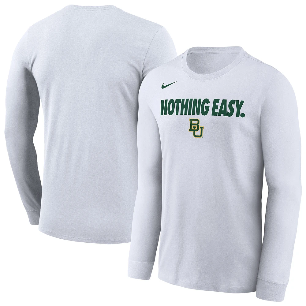 T-shirt à manches longues Nike Baylor Bears 2025 On-Court Bench pour homme Blanc