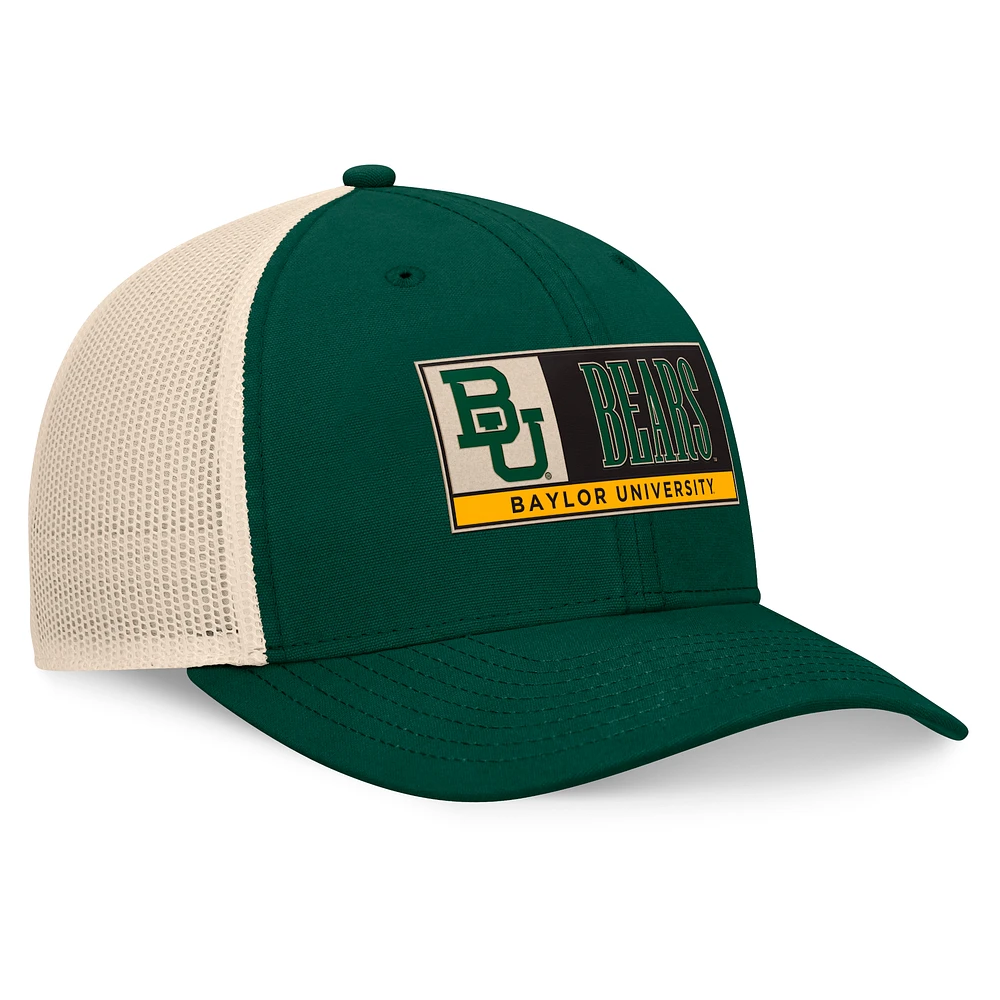 Casquette ajustable Bennett Trucker verte/naturelle pour homme Top of the World Baylor Bears