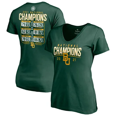 Baylor Bears Fanatics Branded Women's 2021 NCAA Men's Basketball National Champions Posterize Schedule V-Neck T-Shirt - Green