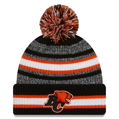 Men's New Era  Black BC Lions Sideline 6 Dart Cuffed Knit Hat with Pom