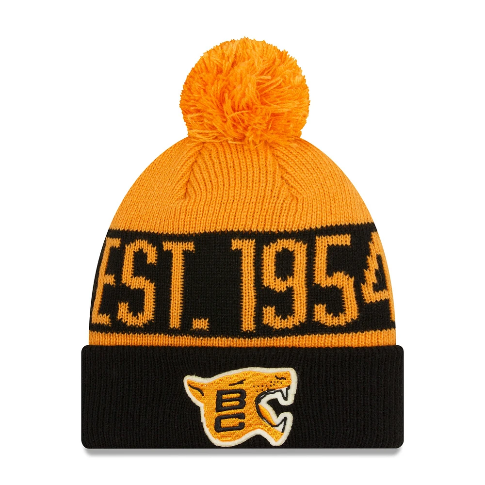 Bonnet en tricot à revers BC Lions Turf Traditions New Era noir avec pompon pour hommes