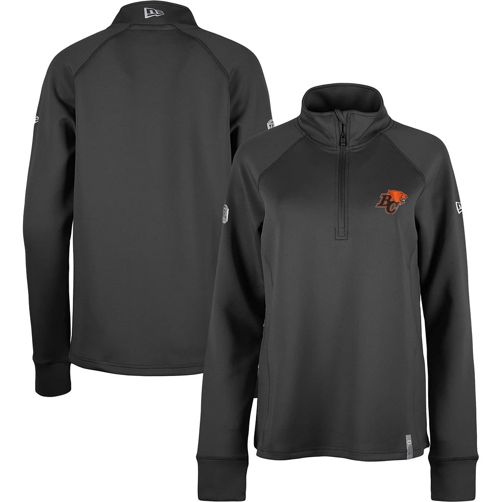 Women's 5th & Ocean by New Era Black BC Lions Sideline Piper Performance Raglan Quarter-Zip Top