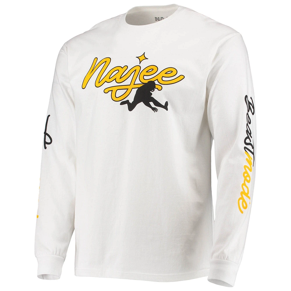 Men's Najee Harris White Beast Mode Pittsburg Long Sleeve T-Shirt