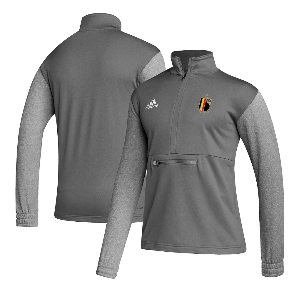 Haut à manches longues et demi-zippé adidas gris pour homme avec écusson de l'équipe nationale Belgique