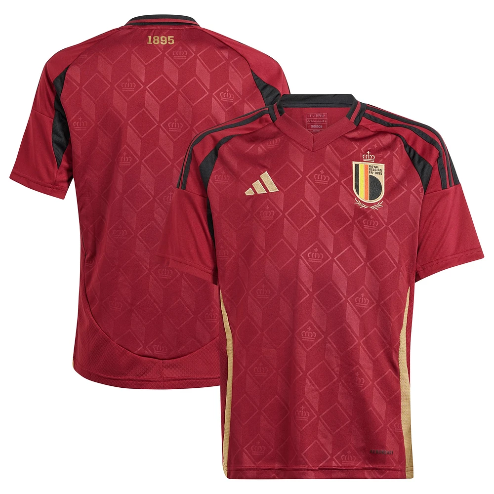 Maillot adidas pour jeunes de l'équipe nationale belge Belgique 2024, réplique à domicile, bordeaux