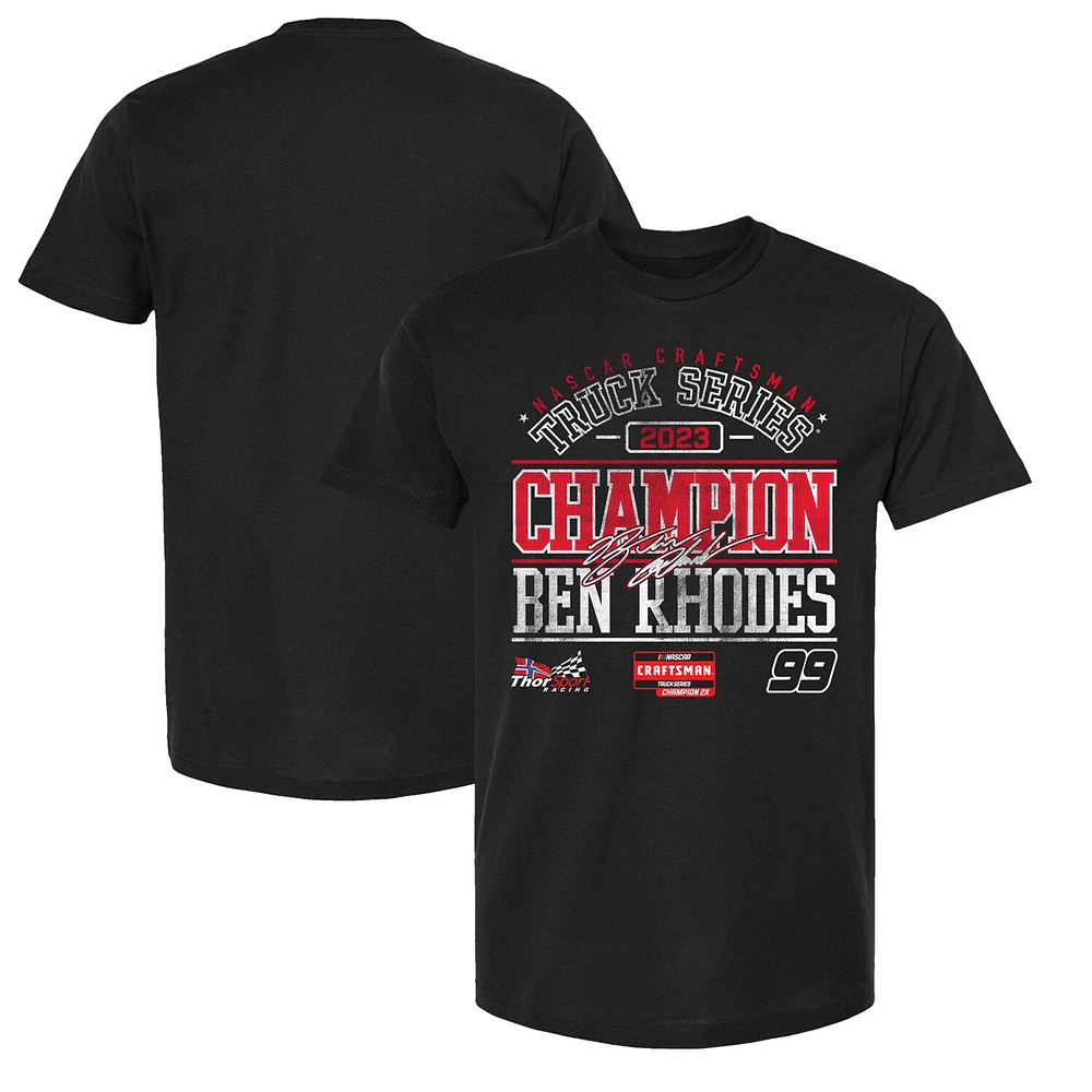 T-shirt de sport à drapeau damier pour hommes, noir, Ben Rhodes 2023, NASCAR Craftsman Truck Series Champion