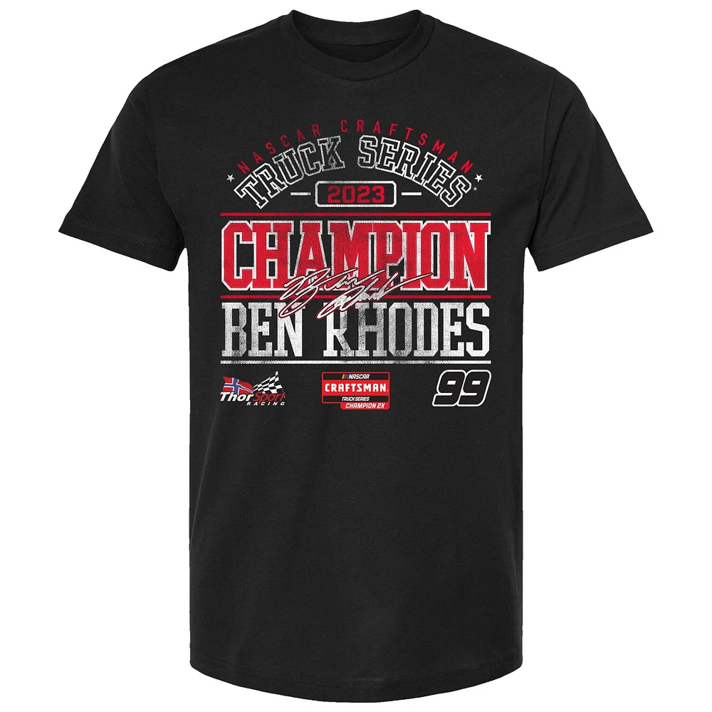 T-shirt de sport à drapeau damier pour hommes, noir, Ben Rhodes 2023, NASCAR Craftsman Truck Series Champion