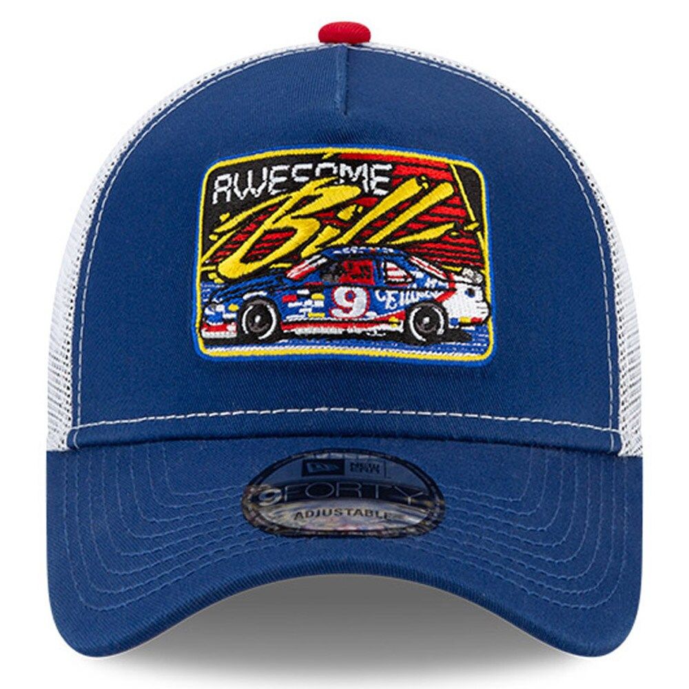 Men's New Era Blue/White Bill Elliott Legends 9FORTY A-Frame Adjustable Trucker Hat