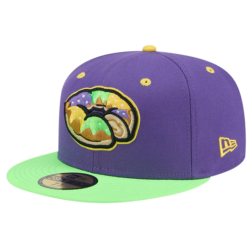 Casquette ajustée 59FIFTY Purple Biloxi Shuckers Theme Night King Cakes New Era pour hommes