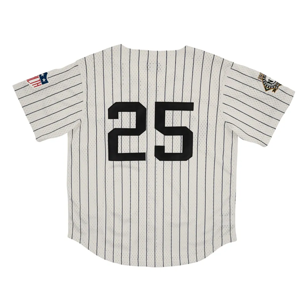 Rings & Crwns Men's Rings & Crwns #25 Cream New York Black Yankees Mesh  Button-Down Replica Jersey