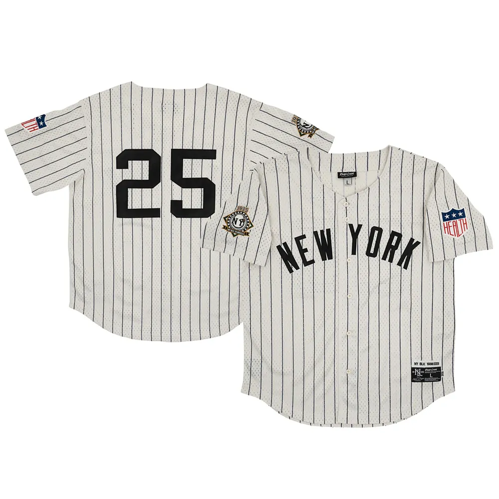 Rings & Crwns Men's Rings & Crwns #25 Cream New York Black Yankees Mesh  Button-Down Replica Jersey