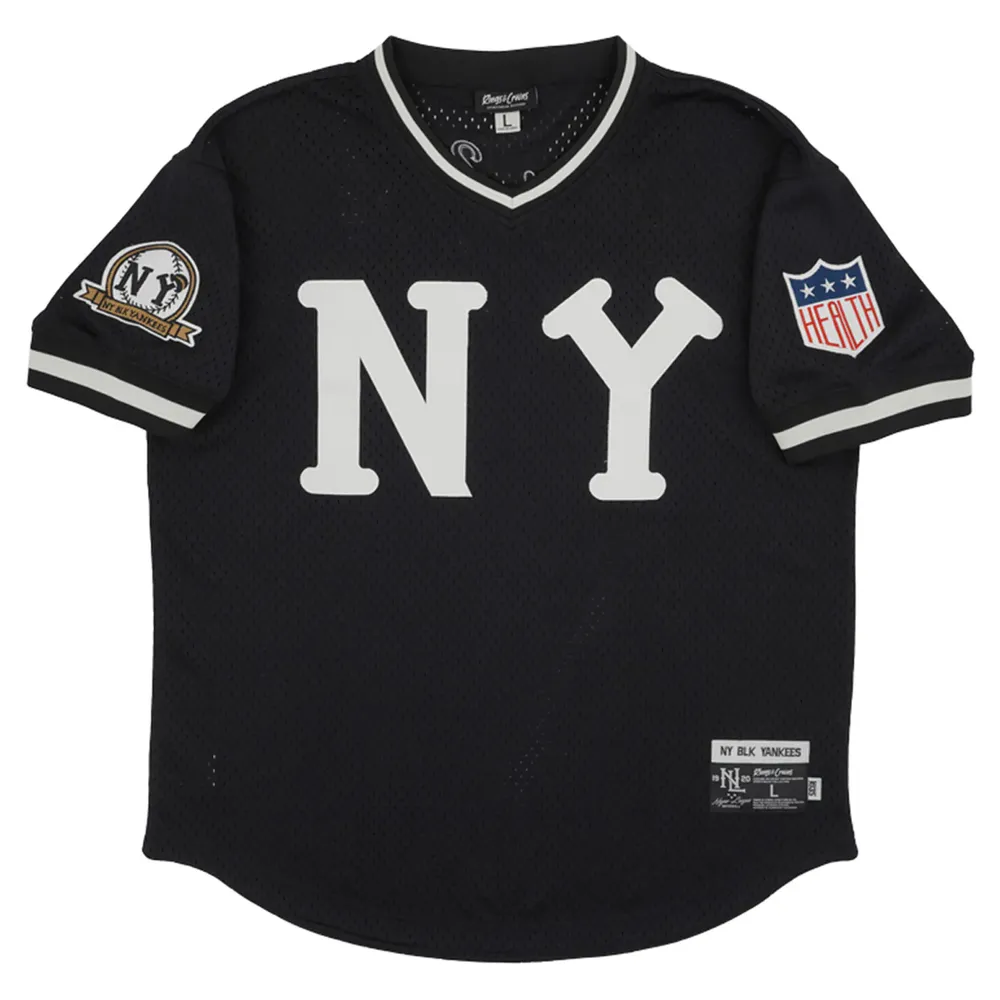 New York Black Yankees Rings & Crwns Mesh Replica V-Neck Jersey - Black