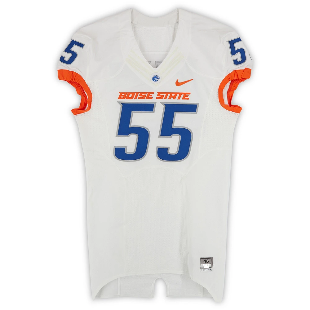 Boise State Broncos Team-Issued #55 White Nike Jersey from the 2015-23 NCAA Football Seasons - Size 46+4