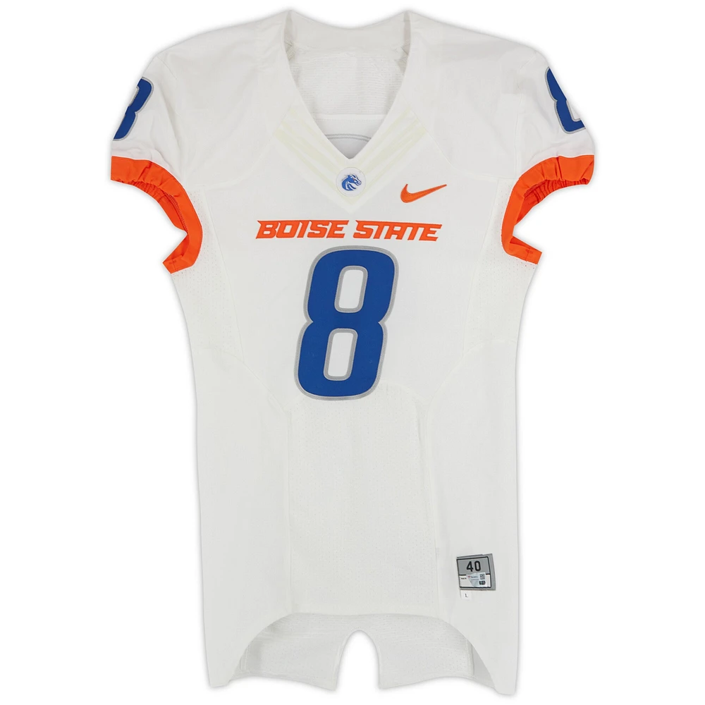 Boise State Broncos Team-Issued #8 White Nike Jersey from the 2015-23 NCAA Football Seasons - Size 40