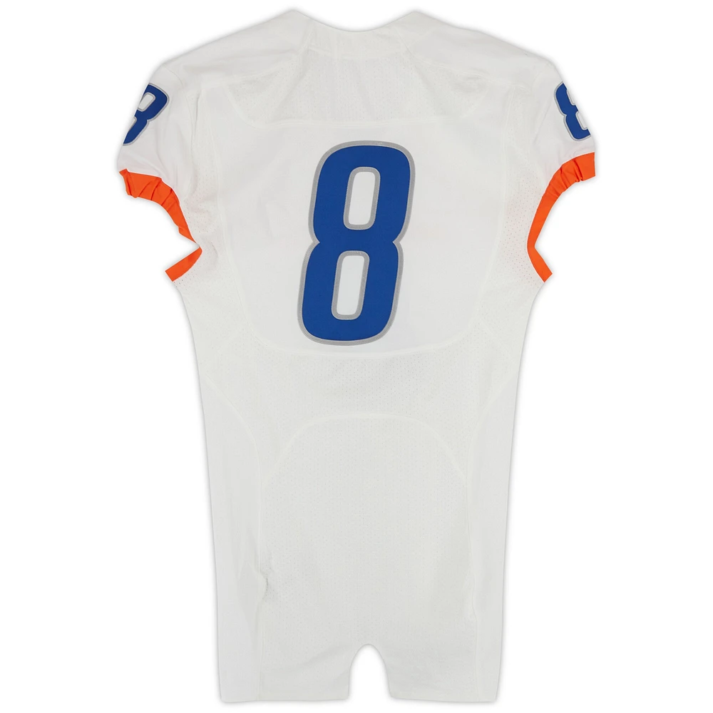 Boise State Broncos Team-Issued #8 White Nike Jersey from the 2015-23 NCAA Football Seasons - Size 40