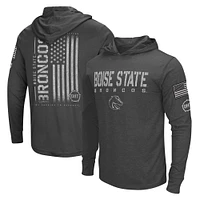 Men's Colosseum Heather Black Boise State Broncos Team OHT Military Appreciation Long Sleeve Hoodie T-Shirt