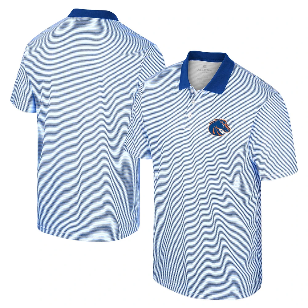 Polo à rayures Colosseum White/Royal Boise State Broncos pour homme