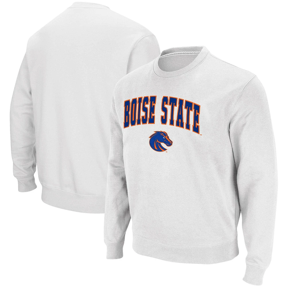 Men's Colosseum White Boise State Broncos Arch & Logo Tackle Twill Pullover Sweatshirt