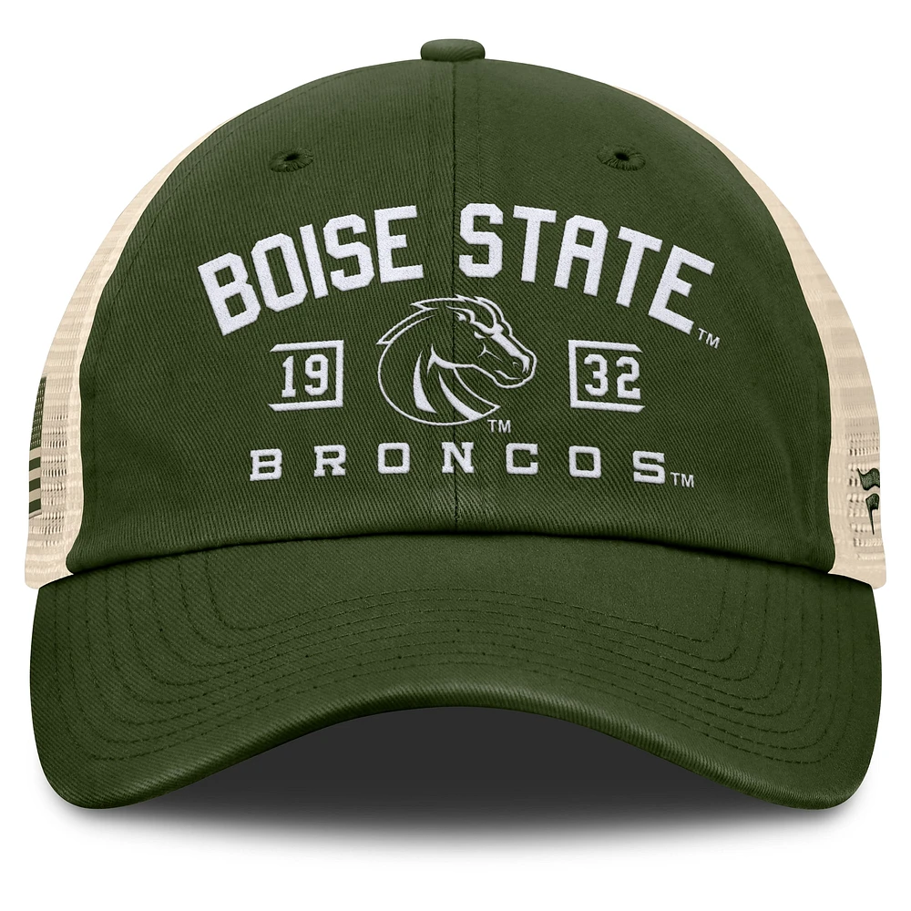 Men's Fanatics Olive Boise State Broncos OHT Military Appreciation Frontier Trucker Adjustable Hat