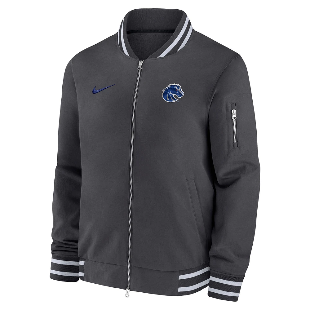 Veste aviateur entièrement zippée Nike Anthracite Boise State Broncos pour homme