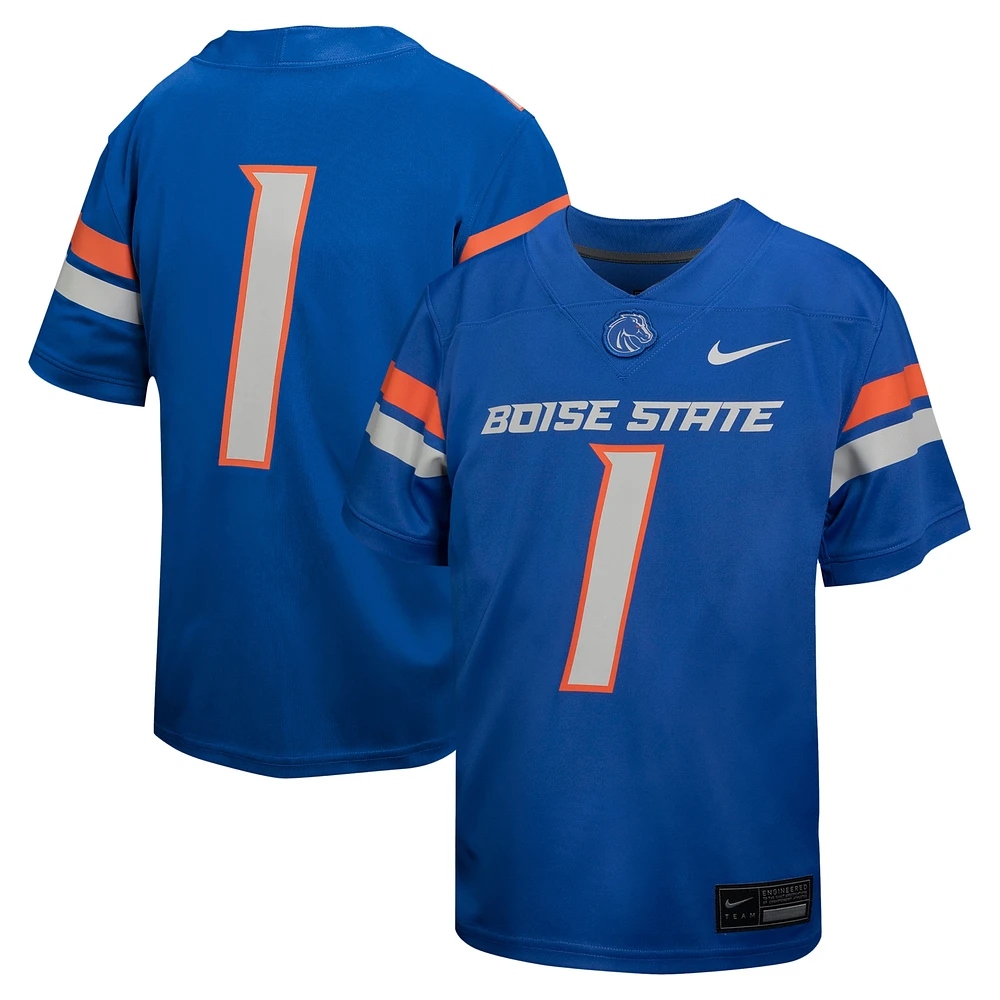 Maillot de football intouchable Nike #1 Royal Boise State Broncos pour jeune