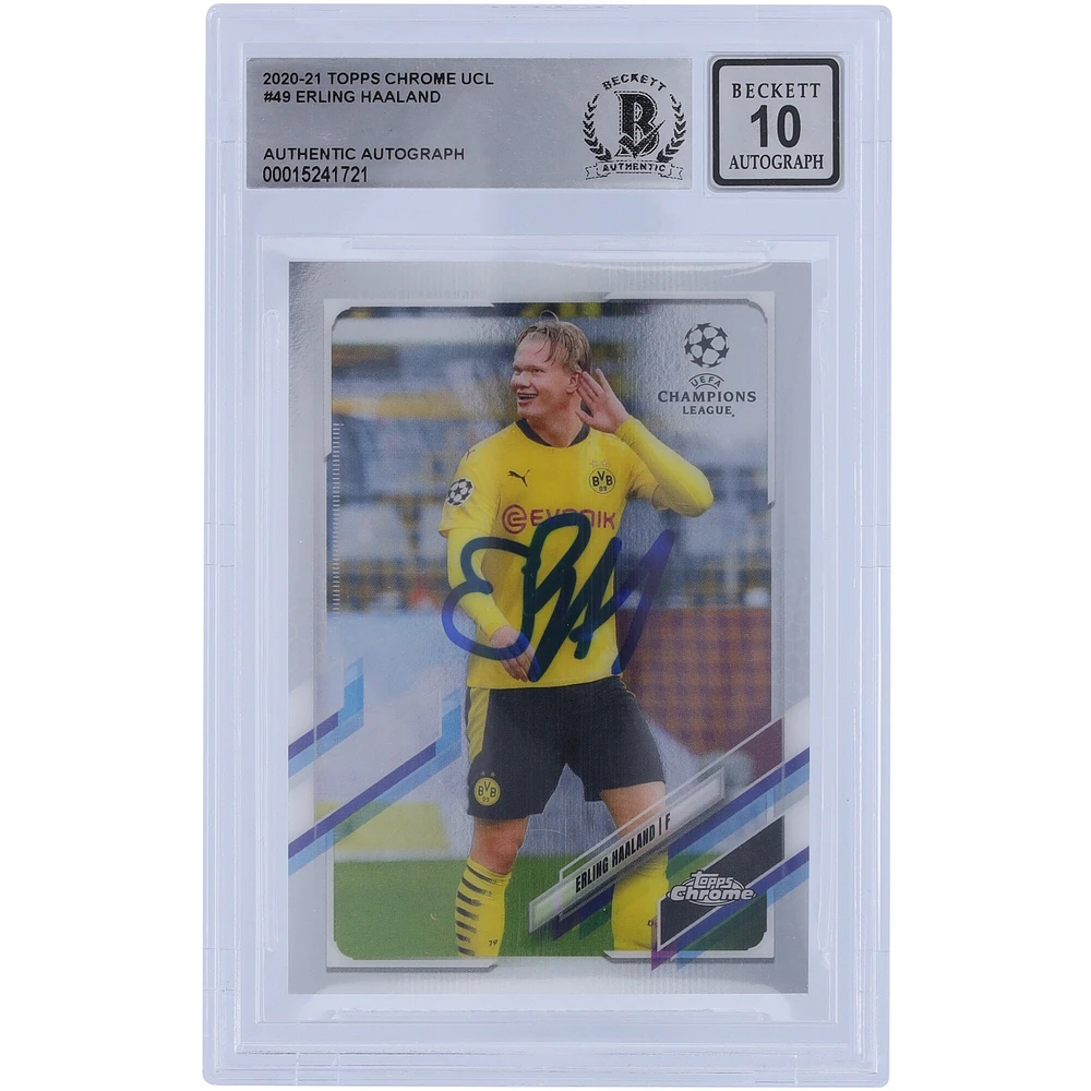Erling Haaland Borussia Dortmund Autographed 2020-21 Topps Chrome UCL #49 BAS Authenticated 10 Card