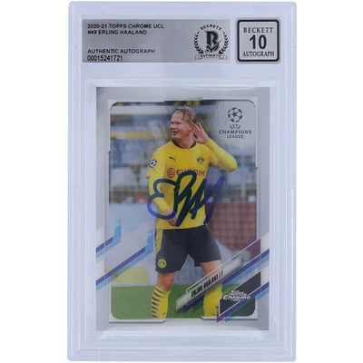 Erling Haaland Borussia Dortmund Autographed 2020-21 Topps Chrome UCL #49 BAS Authenticated 10 Card