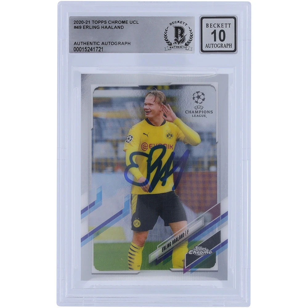 Erling Haaland Borussia Dortmund Autographed 2020-21 Topps Chrome UCL #49 BAS Authenticated 10 Card