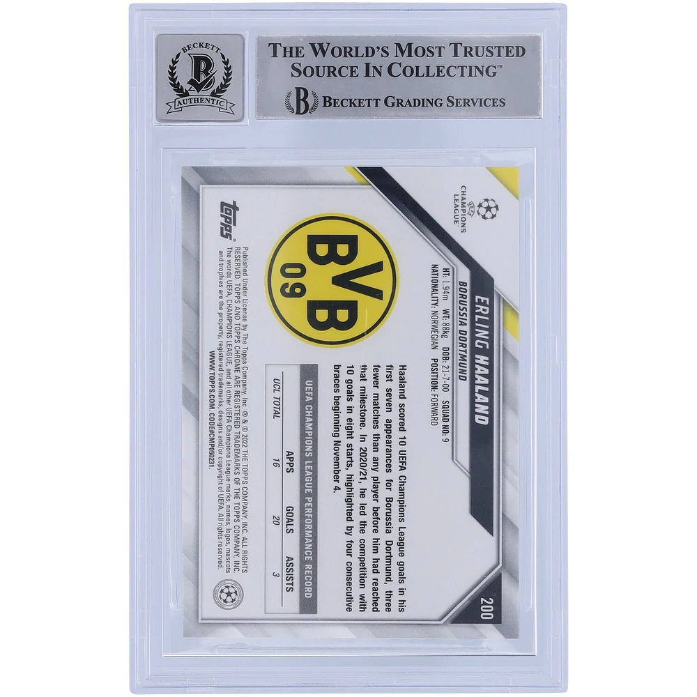 Erling Haaland Borussia Dortmund Autographed 2021-22 Topps Chrome UCL #200 BAS Authenticated 10 Card