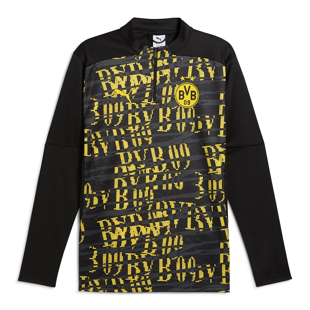 Haut d'avant-match Puma Black Borussia Dortmund 2024/25 pour homme avec fermeture éclair