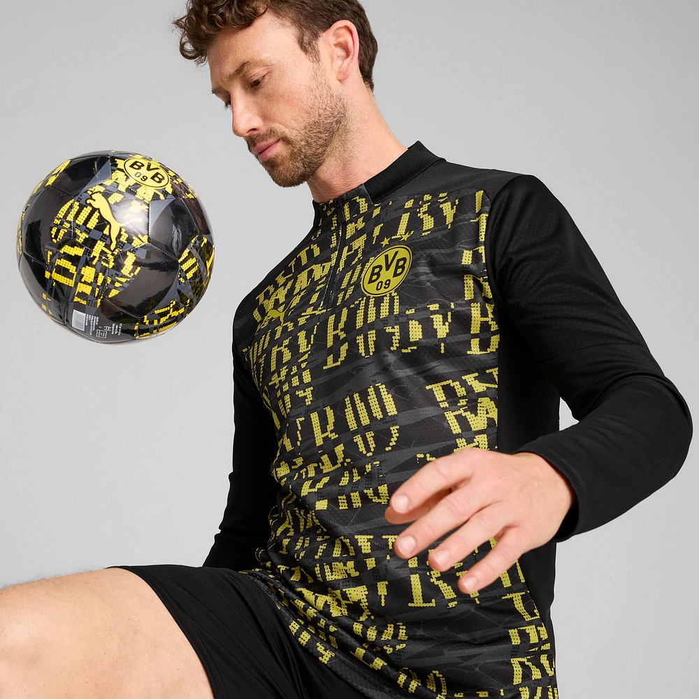 Haut d'avant-match Puma Black Borussia Dortmund 2024/25 pour homme avec fermeture éclair