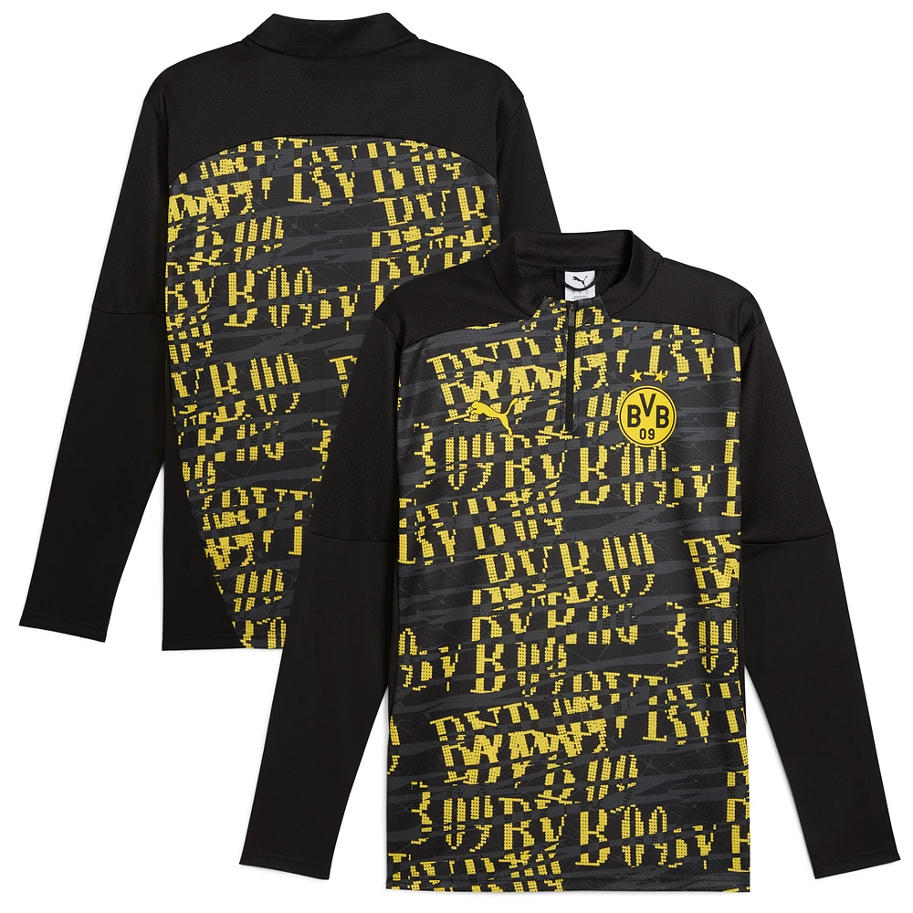 Haut d'avant-match Puma Black Borussia Dortmund 2024/25 pour homme avec fermeture éclair