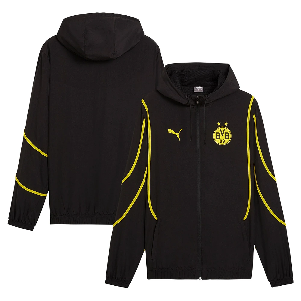 Men's Puma Black Borussia Dortmund 2024/25 Pre-Match Anthem dryCELL Full-Zip Hoodie Jacket