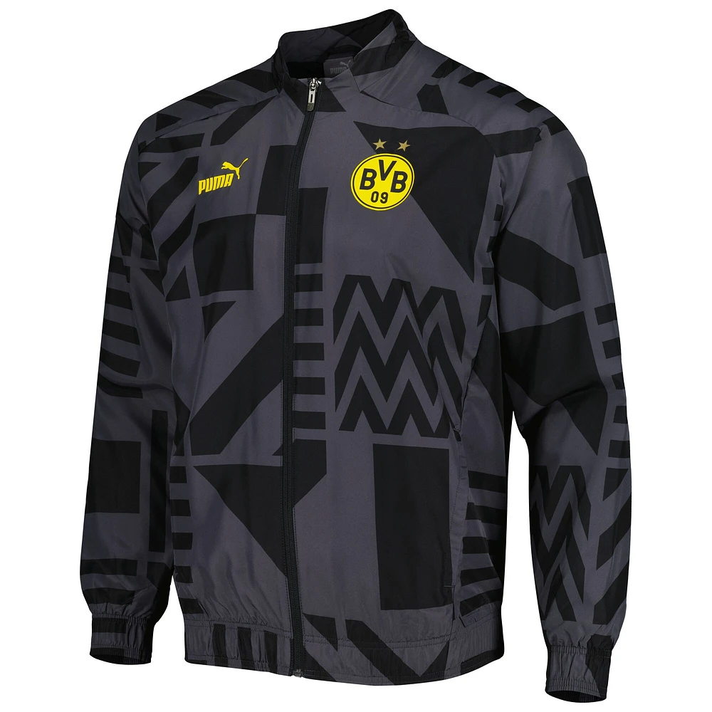 Men's Puma Black Borussia Dortmund Pre-Match Raglan Full-Zip Training Jacket