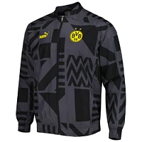Men's Puma Black Borussia Dortmund Pre-Match Raglan Full-Zip Training Jacket