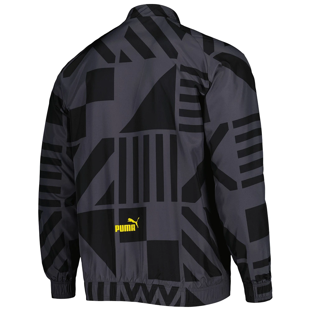 Men's Puma Black Borussia Dortmund Pre-Match Raglan Full-Zip Training Jacket