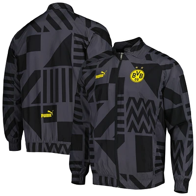 Men's Puma Black Borussia Dortmund Pre-Match Raglan Full-Zip Training Jacket