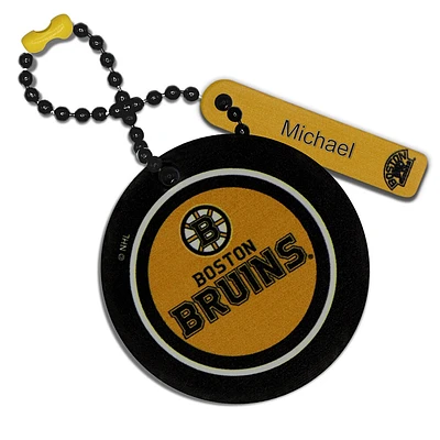 Black Boston Bruins Logo Personalized Leather Round Bag Tag