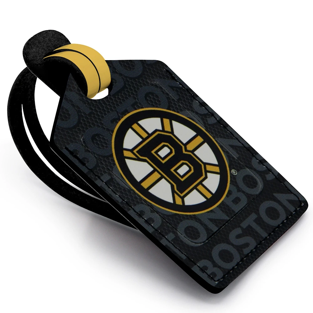 Étiquette de bagage en cuir personnalisée Boston Bruins noire