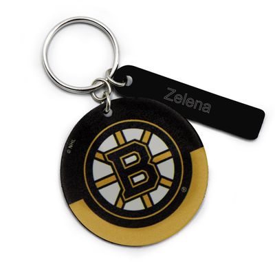 Black Boston Bruins Personalized Leather Round Keychain