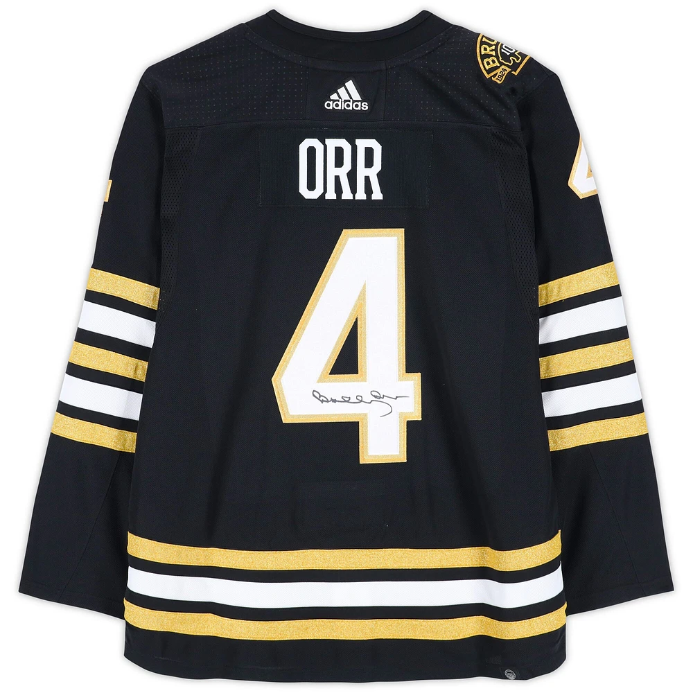 Maillot adidas authentique noir dédicacé par Bobby Orr des Boston Bruins pour le 100e anniversaire