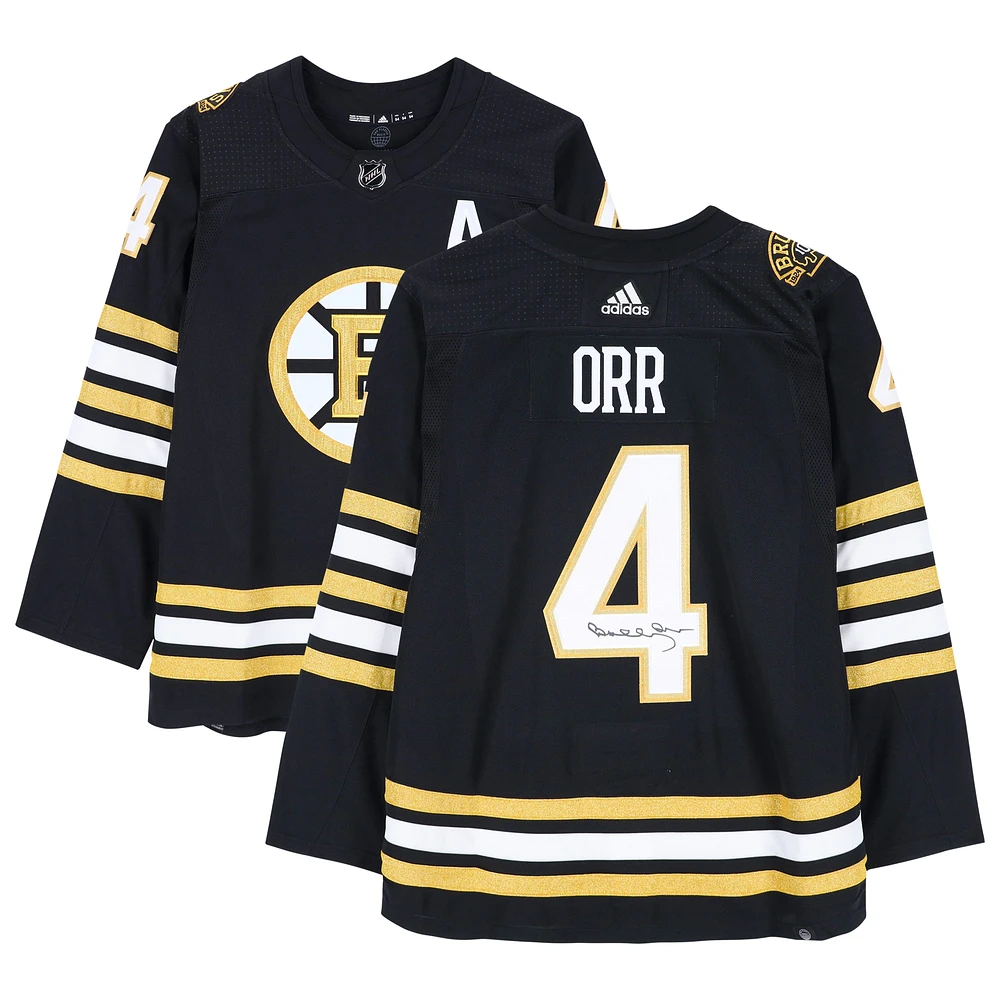 Maillot adidas authentique noir dédicacé par Bobby Orr des Boston Bruins pour le 100e anniversaire