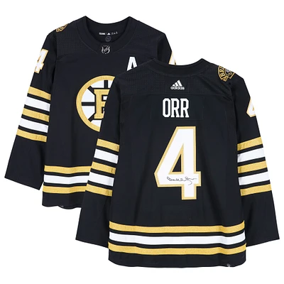 Maillot adidas authentique noir dédicacé par Bobby Orr des Boston Bruins pour le 100e anniversaire